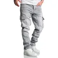 Amaci&Sons Straight-Jeans CARY Jeans Regular Slim Herren Regular Fit Cargo Denim Jeans Hose grau W34/L30