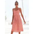 LASCANA Sommerkleid aus Leinenmix mit Baumwolle und Pünktchendruck elegantes Midikleid, Strandkleid, Spaghettikleid, Leinenkleid rot 38
