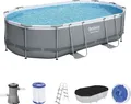 Power Steel™ Frame Pool Komplett-Set, oval, mit Filterpumpe, Sicherheitsleiter & Abdeckplane   488 x 305 x 107 cm, Schwimmbecken, Schwimmen, Pools
