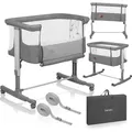 Lionelo Aurora 3in1 - Beistellbett, Babywiege, freistehendes Babybett - mit Matratze, mit Tragetasche, Stufenlose Höhenverstellung - Bis 9 kg - Grau - Grau