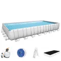 Bestway Power Steel Frame Pool Komplett-Set mit Sandfilteranlage 956 x 488 x 132 cm, lichtgrau, eckig