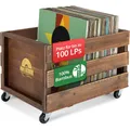 Stagecaptain SPKB-100 BN Bambus Schallplattenkiste “Emil” 3x Set - Aufbewahrungsbox für bis zu 100 LPs - aus Bambus - 4 lenkbare Rollen - auch für vieles andere bis 25 kg verwendbar - Braun