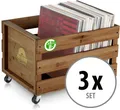 Stagecaptain Holzkiste SPKB-100 Schallplattenkiste "Emil" aus Bambus Natur 3x Set (3er Set), für bis zu 100 LPs - aus Vollholz im Retro-Design