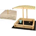 Needs&wants - Sandkasten Mit Dach Sitzbank Und Boden Vlies-folie, Mit Abdeckung Oxford 600d, Sandkiste Holz Rechteckig Mit Bänken Outdoor Garten Kinder Uv-sonnenschutz, 113x113x113 Cm, Gelb Weiß Braun