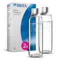 BRITA Glasflasche für sodaTRIO Wassersprudler (1l), 2er Pack Ersatzflaschen – leichte, elegante Wasserflaschen aus Glas im Duo-Pack/Sprudlerflaschen mit Verschluss aus poliertem Edelstahl
