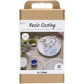 Bastelset Resin Casting, blau, weiß, rundes Tablett mit Marmorierung, 1 Packung