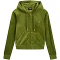 Kapuzennickijacke JUICY COUTURE "ROBERTSON HOODIE GOLD _ Damen", Damen, Gr. M, grün (pesto), 95% POLYESTER, 5% ELASTAN, slim fit, Langarm, Jacken, Trainingsjacke Damen, Sweatjacke mit Kapuze, Velour, mit Glitzer, Sale