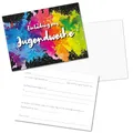 younikat 15 Einladungskarten zur Jugendweihe mit bunten Farbflecken - DIN A6 2 Seiter Querformat - Regenbogen Farbkleckse - Set mit 15 Umschlägen - dv1185