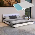 Juskys Polsterbett Paris 180x200 cm mit LED Beleuchtung, Matratze, Lattenrost & Kopfteil - Kunstleder & Holz - weiß - Bett Doppelbett Bettgestell