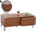 Couchtisch MCW-M49, Wohnzimmertisch Tisch, 3D-Design 2 Schubladen MDF Metall 46x110x55cm Walnuss-Optik