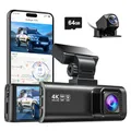 REDTIGER F7N 4K Dashcam mit WiFi GPS Vorne 4K/2.5K und Hinten 1080P Dash Kamera, Inklusive 64G Karte, 3.18" Kamera Auto, 170° Weitwinkel Dashcam Auto, Parking Monitor, Unterstützt Maximal 256GB(F7N)