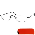Halb Rund Metall Lesebrille Halbbrille, Gratis Etui, Edelstahl Rahmen Graphit...