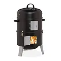 Relaxdays Smoker 3in1, zum Grillen, Räuchern & Garen, Thermometer & Luftabzug, BBQ Räuchertonne: ∅ 40 cm, Stahl, schwarz