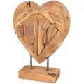 Teak Herz Skulptur Auf Ständer Massiv - 30 Cm Tisch Deko Figur Holz Fensterbankaufsteller Dekoaufsteller - Buri