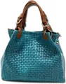 FLORENCE Umhängetasche Handtasche türkis braun Florence Tasche (Umhängetasche, Umhängetasche), Damen Tasche Echtes Leder türkis, braun, geprägtes Flechtmuster
