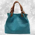 Tasche türkis braun Leder groß 31x28x16cm Florence Damen OTF164T