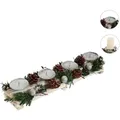 Adventsgesteck HWC-M12 mit Kerzenhaltern, Adventskranz Weihnachtsdeko Holz silber weiß 18x49x13cm ~ ohne Kerzen