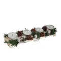 Adventsgesteck HWC-M12 mit Kerzenhaltern, Adventskranz Weihnachtsdeko Holz Silber weiß 18x49x13cm - ohne Kerzen