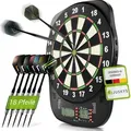 Juskys Elektronische Dartscheibe mit 32 Spielen & Zubehör – bis zu 8 Spieler - Schwarz