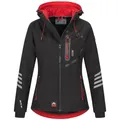 Arctic Seven Damen Softshell Funktions Outdoor Regen Jacke Sport Kapuze AS186 [AS-186-Schwarz-Rot-Gr.M]