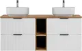 Waschtisch 140cm mit 2 Aufsatzbecken, weiß mit Eiche Nb., Front gerillt, ADELAIDE-56-WHITE