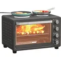 HOMCOM Minibackofen 28 L 2600W Mini Backofen 100-230°C 60 Min. Timer, mit 2 Warmhalteplatten Backblech und Grillrost Pizzaofen mit Krümelblech Sc... - Schwarz