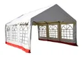 Nexos hochwertiges Festzelt Partyzelt Pavillon 4x6 m weiß/roter Rand mit Seitenteilen absolut wasserdichtes PVC Dach 400 g/m² extrem Starke Plane