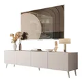 Lookway COLGANTE Moderner TV-Schrank 200 cm in Kaschmir Matt auf Schrägen Onyx-Beinen mit Push-to-Open-System (Beine: Silber Chrom)
