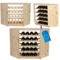MODO24 Eck-Flaschenregal, Weinregal Massivholz für 20 Flaschen, Weinschrank, Modulares Weinständer, Getränkeregal, Weinflaschenhalter, Kellerregal, Flaschenständer, Stapelbar, 60x30x30 cm, Natur
