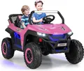 GOPLUS 12V Kinder Elektroauto, 2-Sitzer Kinderfahrzeug mit 2,4 GHz Fernbedienung, Scheinwerfer, Musik, Coolen Lichteffekten & Aufbewahrungstasche, für 3-8 Jahre (Rosa)