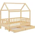 Juskys Kinderbett Marli 80 x 160 cm mit Bettkasten Natur