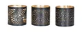 Levandeo® Teelichthalter, 3er Set Windlicht 10x10cm Metall Schwarz Gold Teelichthalter Kerzen