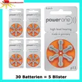 30 Batterien PowerOne Typ 13 BATTERIEN  PR48  p13 HÖRGERÄTE BATTERIE ORANGE