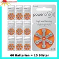 60 Batterien PowerOne Typ 13 BATTERIEN  PR48  p13 HÖRGERÄTE BATTERIE ORANGE