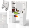 Juskys Schminktisch Malia mit LED, 7 Schubladen & großem Spiegel – Weiß