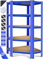 MASKO® Eckregal Lagerregal Schwerlastregal, Kellerregal, 180x75x40cm, bis 875 kg, 5 verstellbare Ablagen, MDF-Platten Regal aus Metall, Steckregal, Werkstattregal, Keller, Garage, Blau