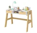 Bellabino Kinderschreibtisch Campo, höhenverstellbar 56-75 cm (mit Schubladen, 1 Ablagefach und 3 Aufbewahrungsfächer), weiß/natur