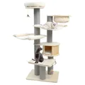 CanadianCat Company | Kratzbaum Avery XXL, beige-anthrazit, 186cm, Massivholz Katzenbaum mit Katzenhaus & Hängematten für große Katzen, stabil & Kratzfest, 75 x 56 x 186 cm