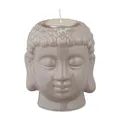 Relaxdays Buddha Teelichthalter, Keramik, Buddha-Kopf für Teelicht, Zen-Deko für Wohnzimmer & Bad, Feng Shui Deko, grau, 1 Stück