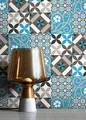 NEWROOM Tapete Blau Vliestapete Fliesen - Fliesentapete Orientalisch Grau Schwarz Mosaik Kacheln Fliesenoptik Grafisch Beton-Optik Mustertapete inkl. Tapezier-Ratgeber