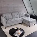 riess-ambiente Ecksofa STOCKHOLM 220cm grau Cordstoff Federkern 3-Sitzer mit Ottomane links und rechts platzierbar - Grau
