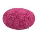 Bodhi Meditationskissen ZAFU | Ø 34 cm | Maharaja Collection | Yogakissen mit Dehnfalten und Tragegriff | Bezug aus 100% Baumwolle | Sitzkissen mit Bio-Dinkelfüllung | Lotus/Berry