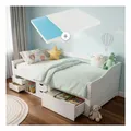 Juskys Funktionsbett Nalu 90x200 cm - Holz Bett mit Matratze & Lattenrost - Stauraumbett Weiß