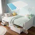 Juskys Funktionsbett Nalu 90x200 cm - Holz Bett mit Matratze, Lattenrost & Schubladen - Stauraumbett für Kinder - Jugendbett, Kinderbett - Weiß