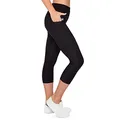 VS Sport-Leggins Capri 3/4 mit 3 Seitentaschen für Handy, Schlüssel, Kreditkarte und Co. Fitness Sport Tights Schwarz Muster Yoga Hose Sporthose Jogging High Waist. Black XL