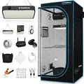 Growbox Komplettset – Indoor Gewächshaus mit 150W LED Vollspektrum Dimmbar, Carbon-Filter, Ventilator, Anzuchtzelt, Zuchtzelt - 80x80x180 - Schwarz