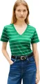 Tommy Hilfiger Damen T-Shirt Kurzarm New Slim Cody mit V-Ausschnitt, Grün (Fine STP Courtside Green/Ecru), L