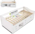 Juskys Funktionsbett Nalu 90x200 cm - Holz Bett mit Lattenrost & Schubladen - Weiß
