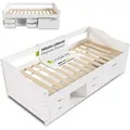Funktionsbett Nalu 90x200 Cm - Holz Bett Mit Lattenrost & Schubladen - Stauraumbett Für Kinder - Jugendbett, Kinderbett, Gästebett - Weiß - Juskys
