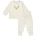 Steiff Baby Sweatanzug, 2-teilig - Homewear, Set, lang, gestreift, Teddy-Motiv Beige/Weiß 86